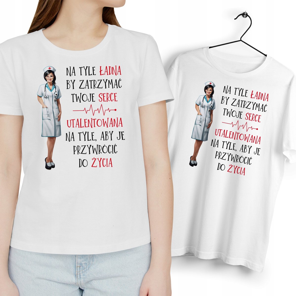 Dla Pielęgniarki T-Shirt biały Prezent z Dowolnym Nadrukiem Zdjęciem Gift
