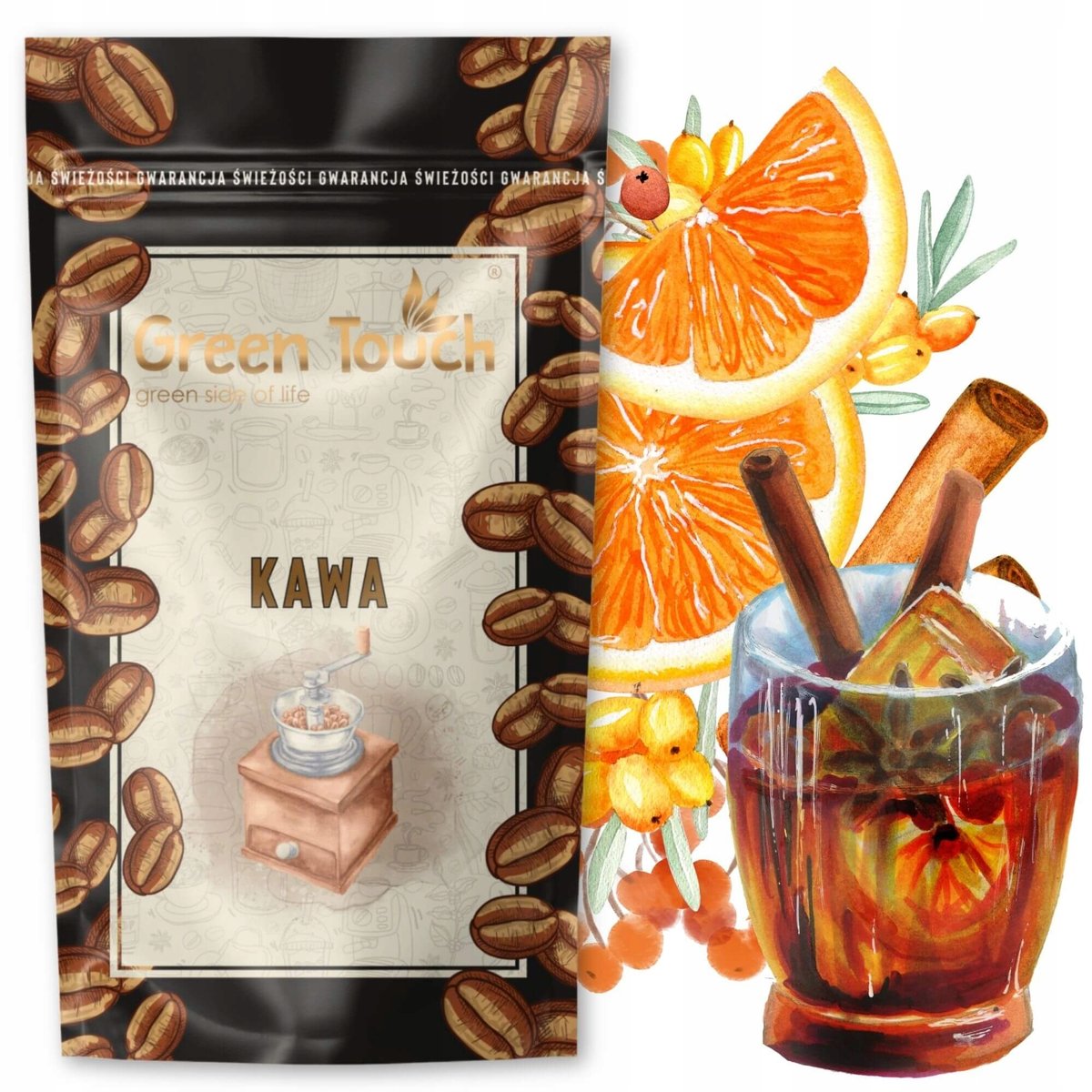 Kawa Mielona Świąteczna Pomarańcza Korzenna Grzaniec 200 G Green Touch