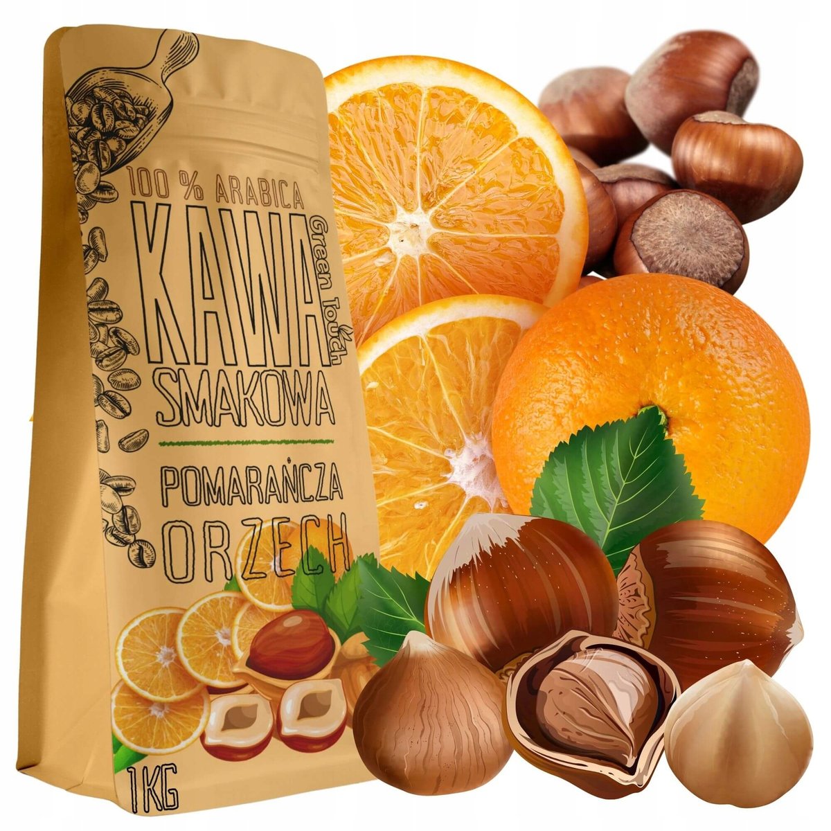 Kawa Mielona Smakowa Pomarańczowo Orzechowa Arabica 1 Kg Green Touch
