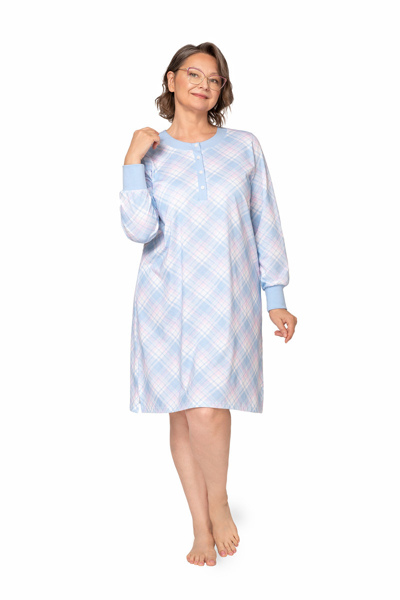 KOSZULA NOCNA DAMSKA XL W KRATKĘ NA DŁUGI RĘKAW DŁUGIE SPODNIE BAWEŁNIANA NIEBIESKA