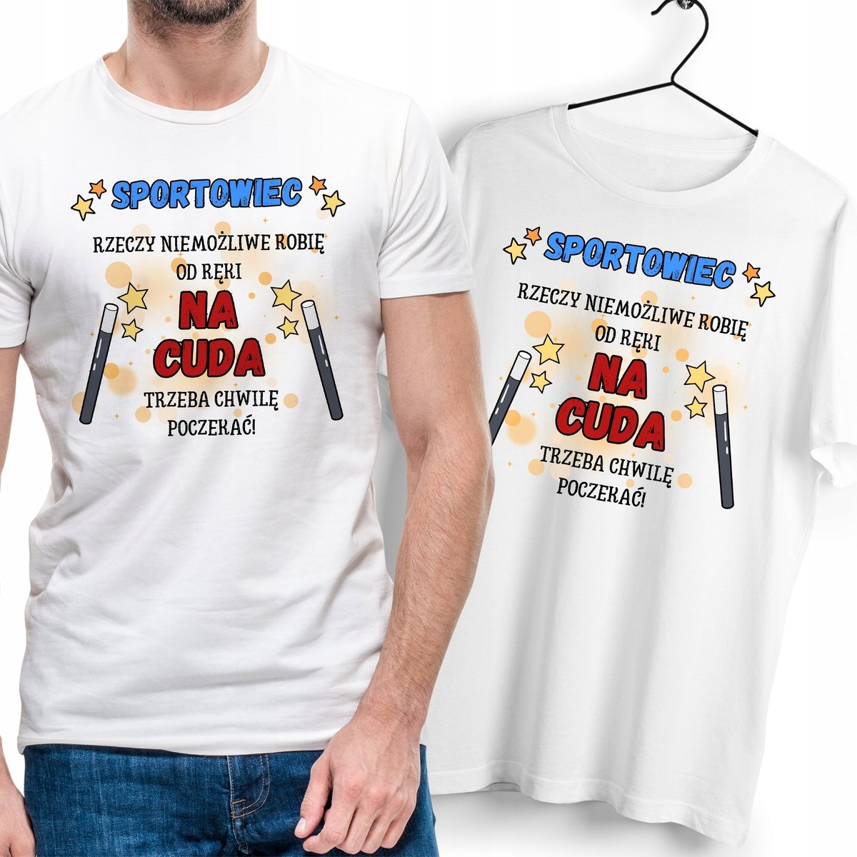 T-Shirt Dla Sportowca biały Na Prezent z Dowolnym Nadrukiem Zdjęciem Gift