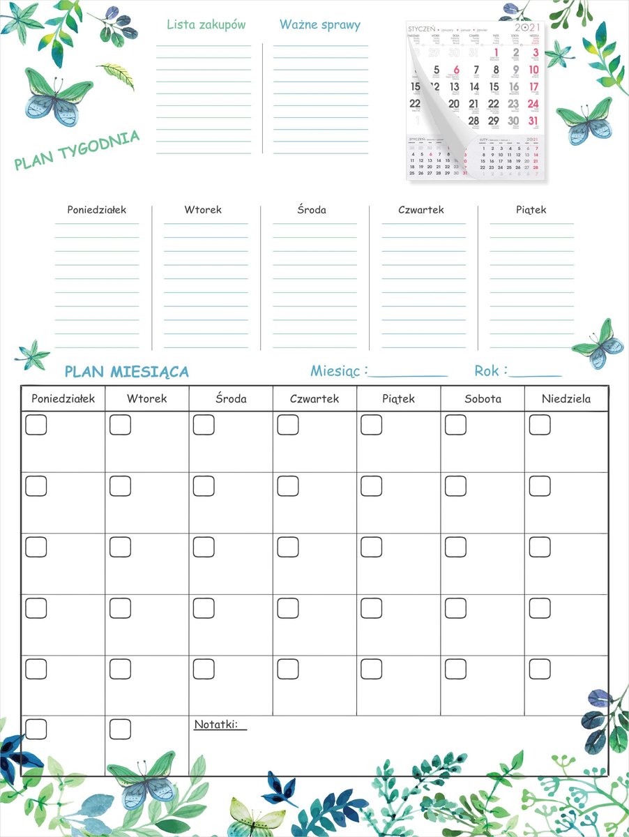 Planer na lodówkę Tablica magnetyczna Duże Planery miesięczne tygodniowe XXL