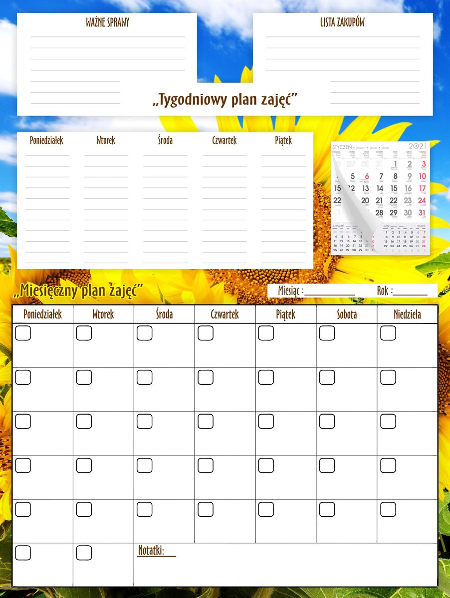 Kalendarze na lodówkę Tablica magnetyczna Duże Planery miesięczne tygodniowe XXL