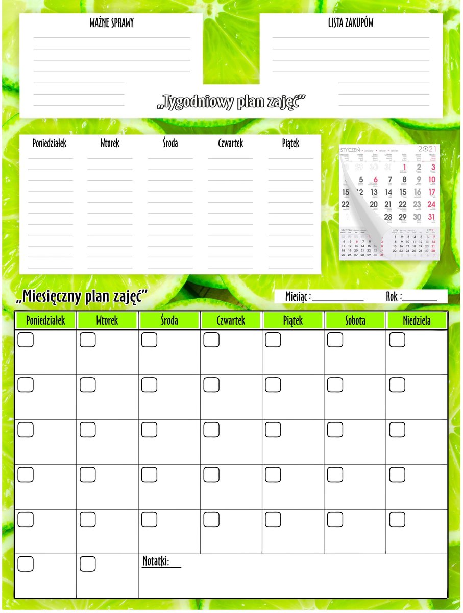 Kalendarze na lodówkę Tablica magnetyczna Duże Planery miesięczne tygodniowe XXL