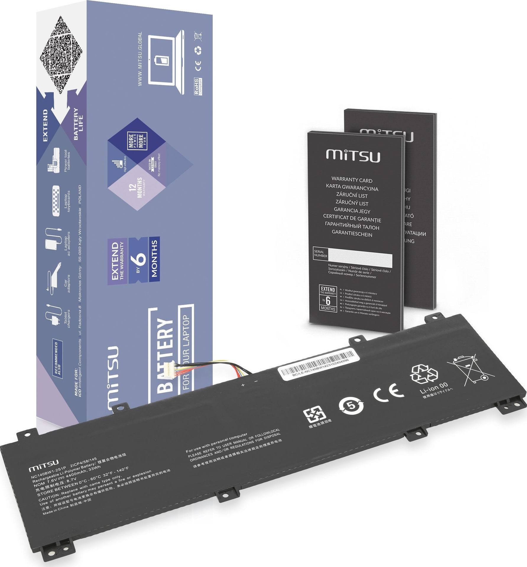 Bateria Mitsu Bateria NC140BW1-2S1P 0813002 do Lenovo IdeaPad 100S-14IBR 14