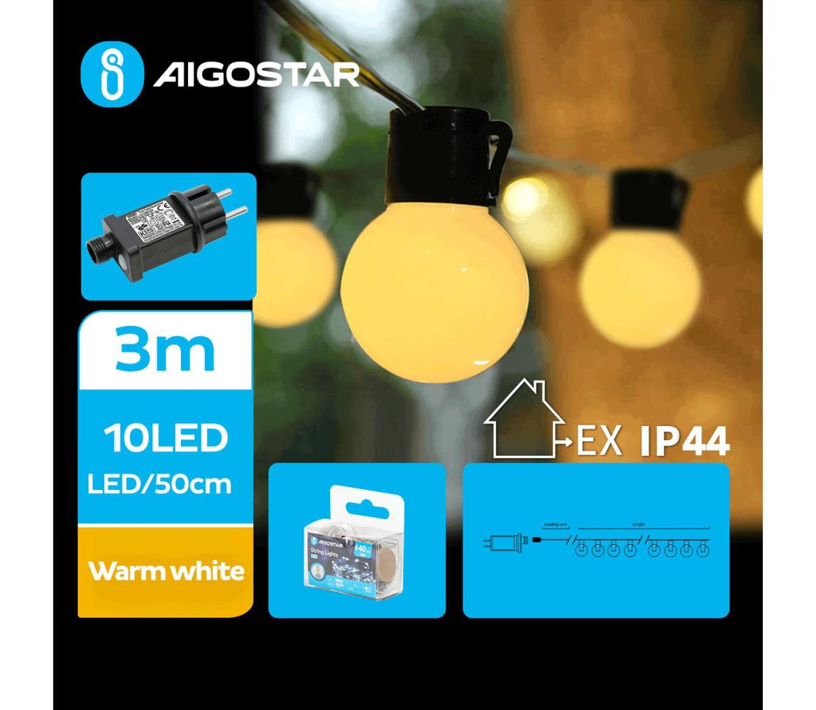 Aigostar - Zewnętrzny łańcuch dekoracyjny LED 10xLED/3m IP44 ciepła biel