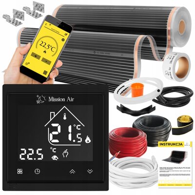 Folia grzewcza na podczerwień MISSION AIR Black Silver PTC 160W-m² 14m² szer. 100cm + regulator Libra Czarny Wi-Fi