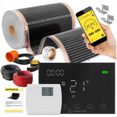 Folia grzewcza na podczerwień MISSION AIR Black Silver PTC 160W/m2 12m² szer. 50cm + regulator Gemini Czarny Wi-Fi