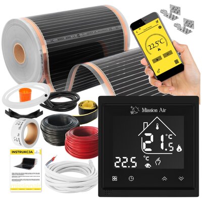Folia grzewcza na podczerwień MISSION AIR Black Silver PTC 160W/m2 12m² szer. 50cm + regulator Libra Czarny Wi-Fi