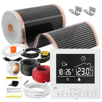 Folia grzewcza na podczerwień MISSION AIR Black Silver PTC 160W-m2 10m² szer. 50cm + regulator Taurus Biały