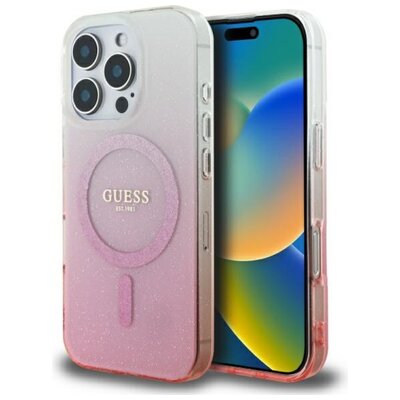 Etui GUESS IML Glitter Gradient MagSafe do Apple iPhone 16 Pro Różowy | Bezpłatny transport