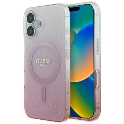 Etui GUESS IML Glitter Gradient MagSafe do Apple iPhone 16 Różowy | Bezpłatny transport