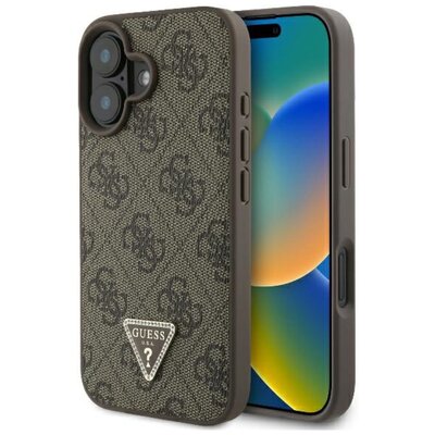 Guess hardcase Leather 4G Triangle Strass iPhone 16 Brązowy