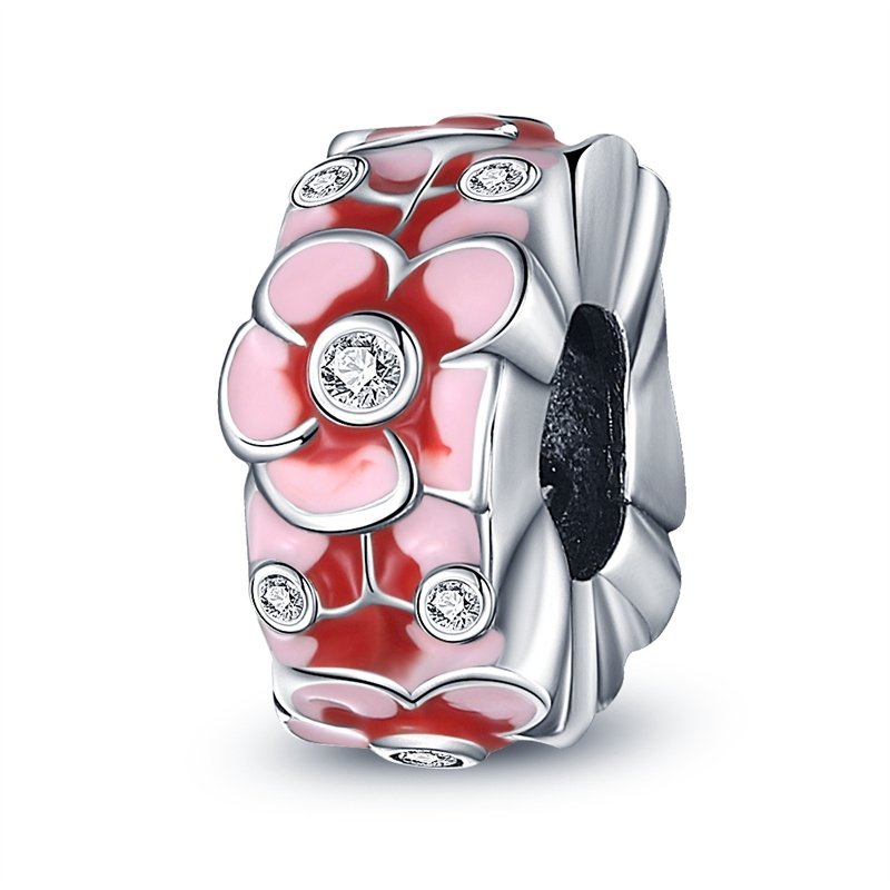 Charms Zawieszka SREBRO 925 koralik do PANDORA Różowy Kwiat Bratek