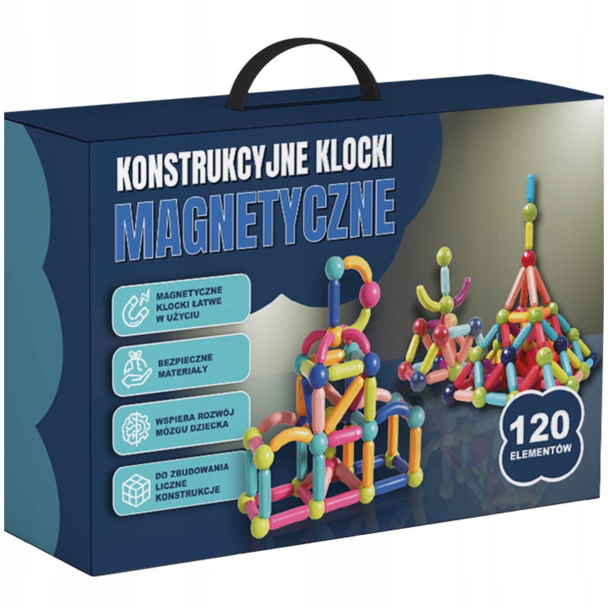 KLOCKI MAGNETYCZNE KONSTRUKCYJNE EDUKACYJNE DLA DZIECI DUŻE ELEMENTY 120 el
