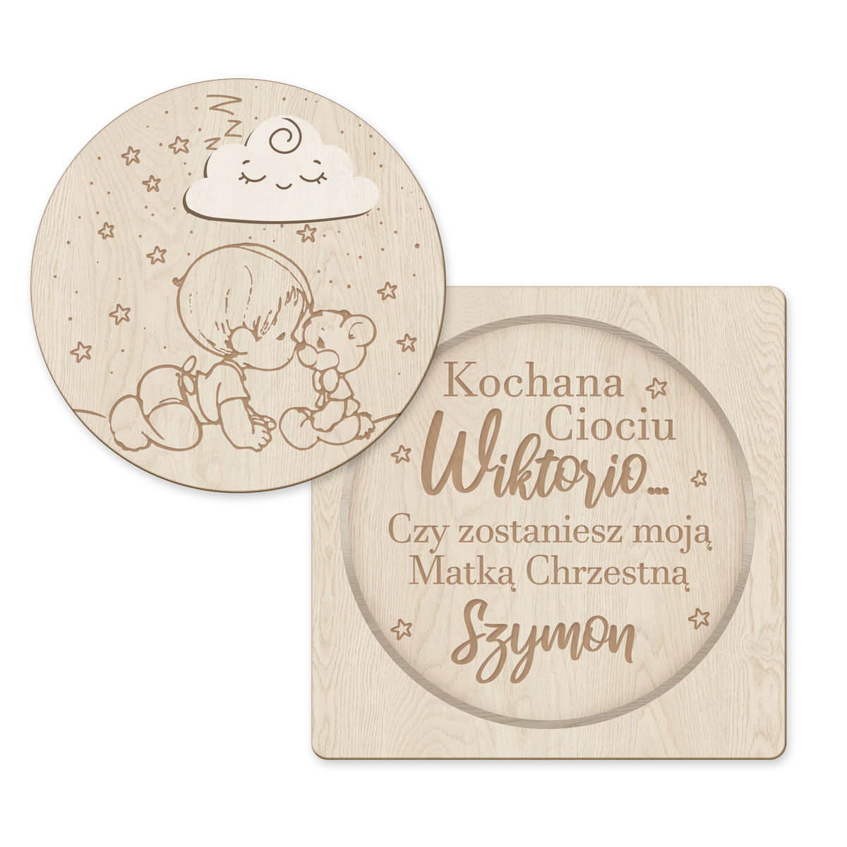Zapytanie dla Chrzestnych, Chrzestnej Zaproszenie, pytanie, Chrzest, grawer / Panda Hug Art decor