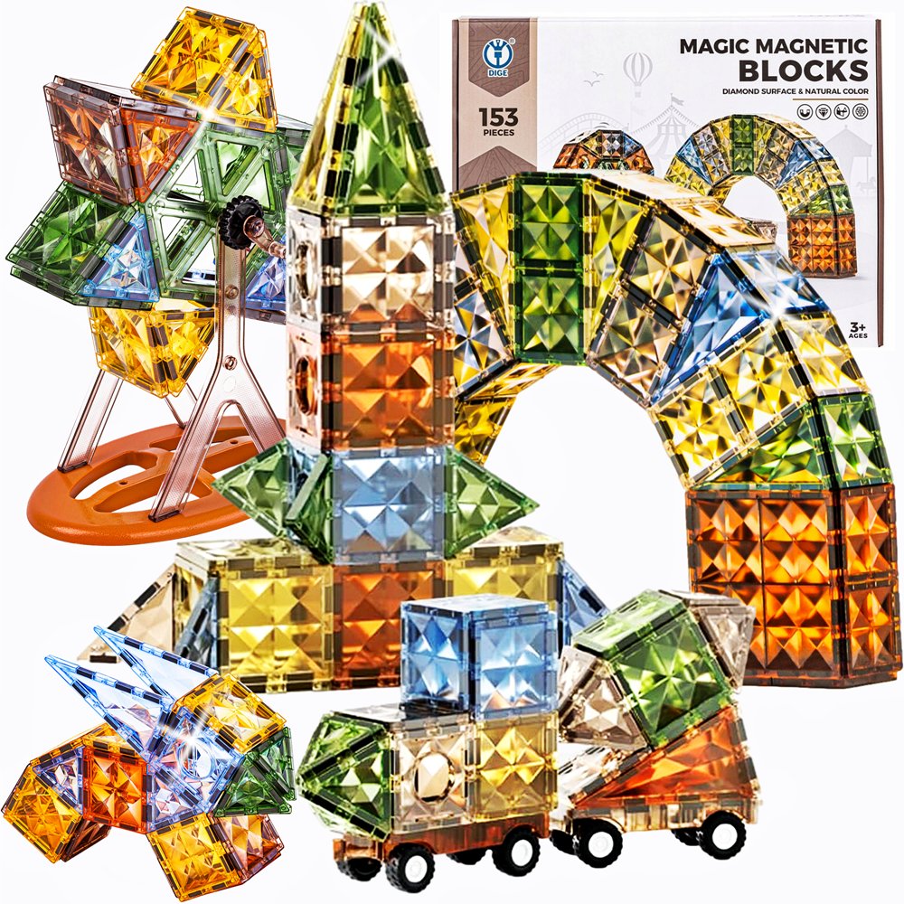 KLOCKI MAGNETYCZNE KONSTRUKCYJNE EDUKACYJNE DUŻE ELEMENTY PANELE kreatywny zestaw auta podwozia wiatrak XXL 153 Rainbow Magic Magnetic