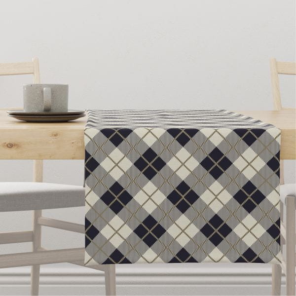 Bieżnik CLASSIC wzór CL05 granatowa krata karo na kremowym tle 40 x 220 cm