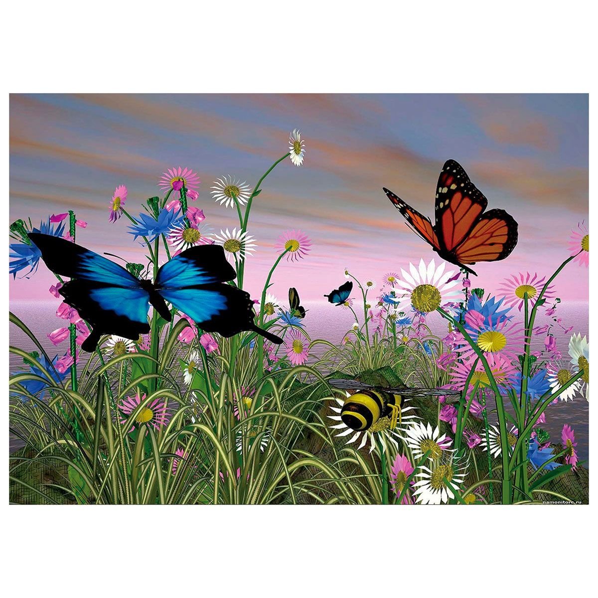 Mozaika diamentowa, haft 30x40 Motyle Flamingo line