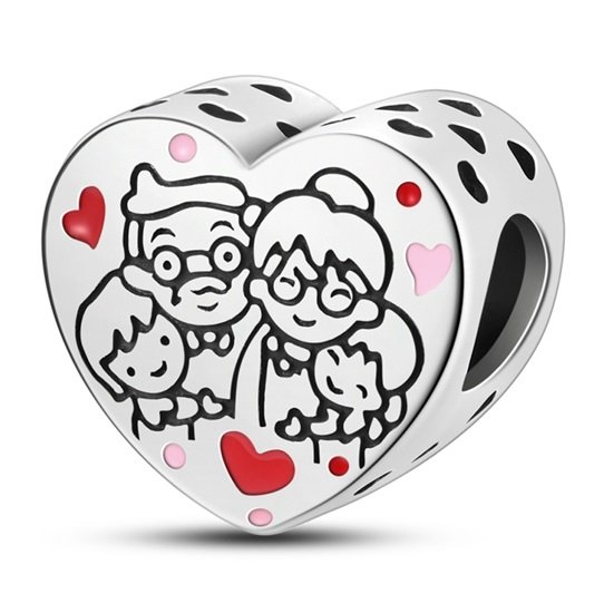Charms Zawieszka SREBRO 925 koralik do PANDORA Babcia Dziadek Wnuki Serce