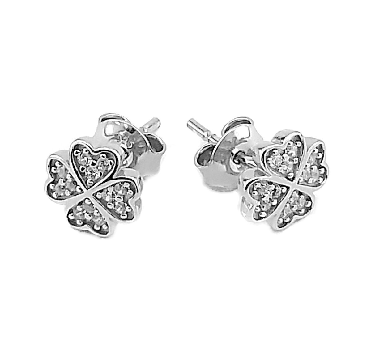 Srebrne kolczyki rodowane z cyrkoniami koniczynki pr925