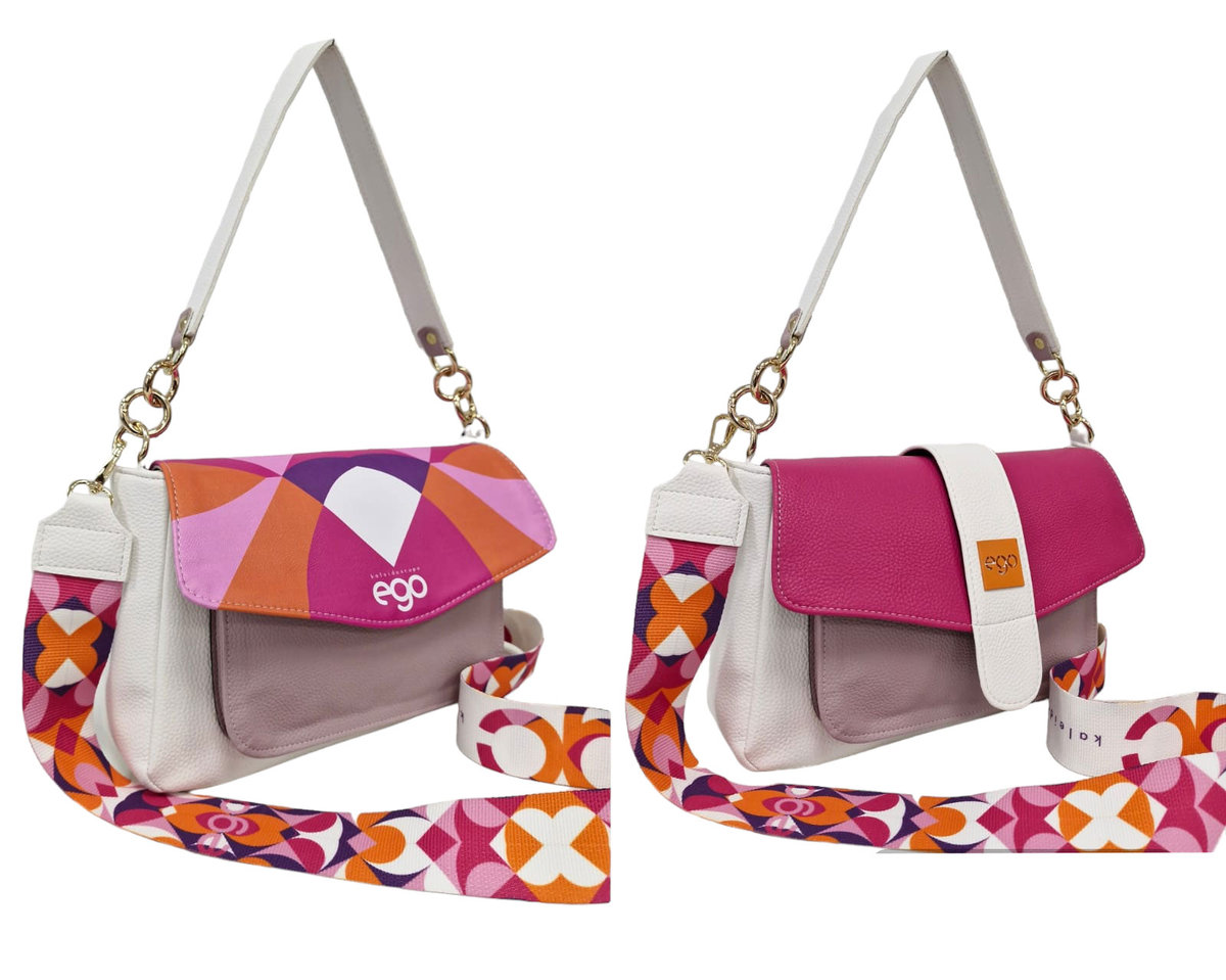 Torebka listonoszka EGO biała fuksja z wymienną klapką