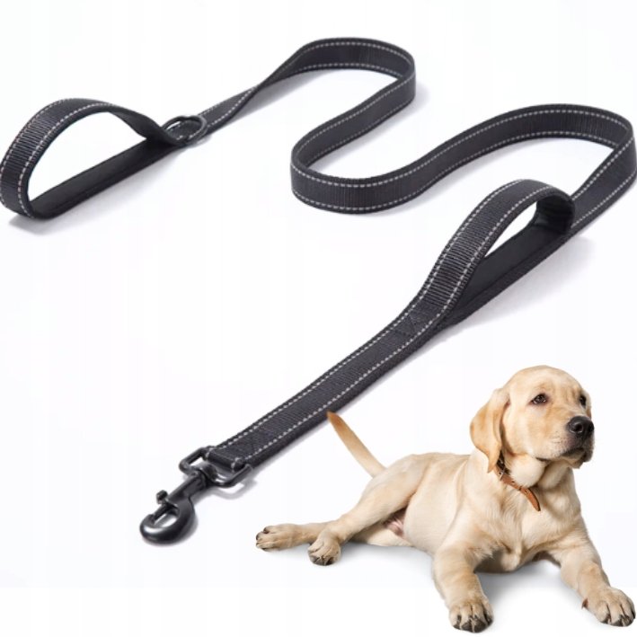 SMYCZ dla psa DOUBLE HANDLE treningowa odblask RICO 1,8m MOCNA czarna 2,5
