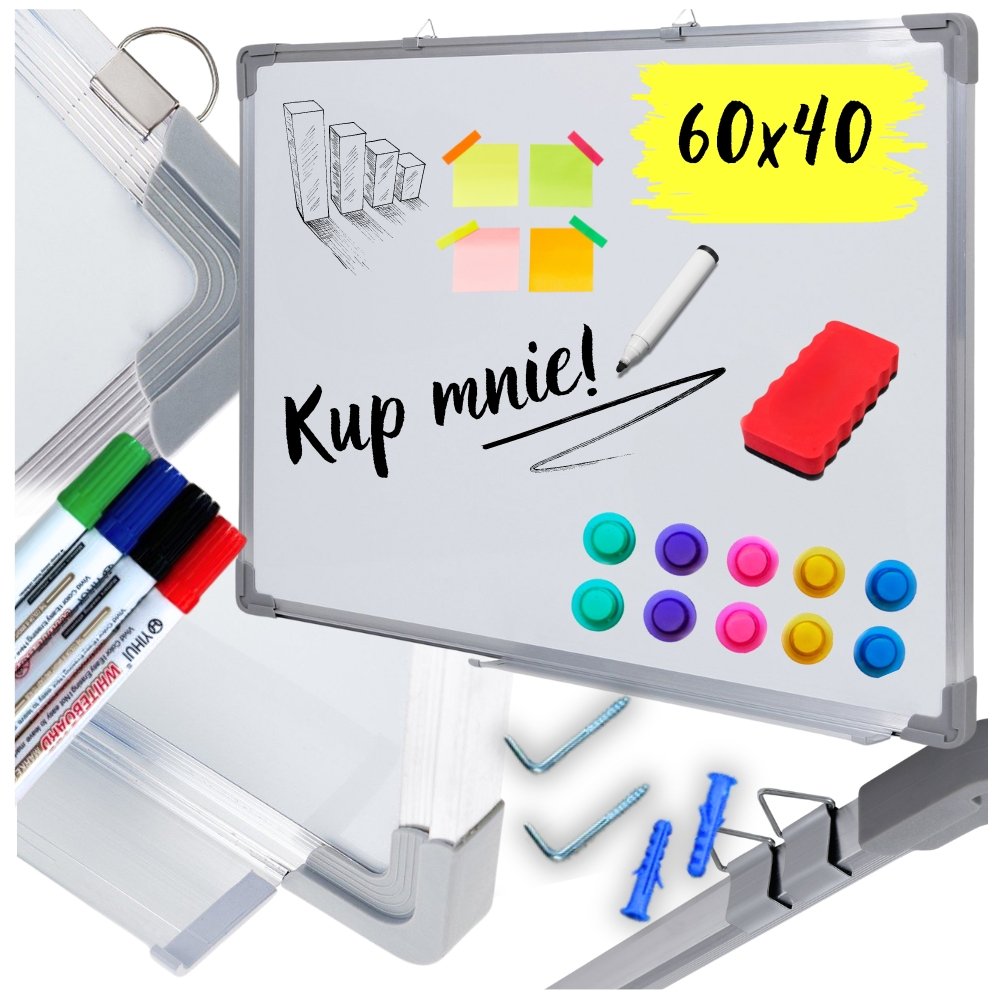 Tablica Magnetyczna Suchościeralna Aluminiowa Ramka Półka Na Ścianę 60X40Cm