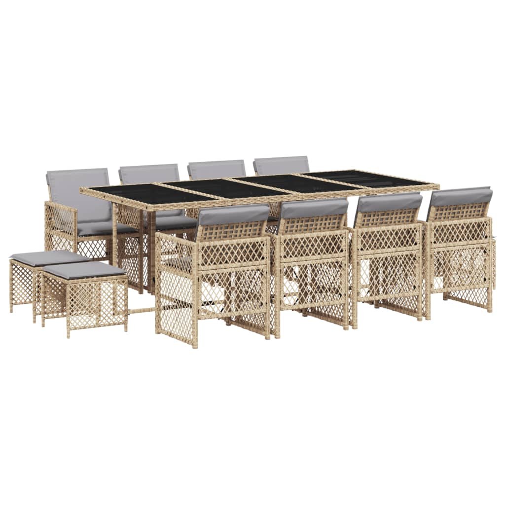 vidaXL 13-cz. zestaw mebli ogrodowych z poduszkami, beżowy, polirattan