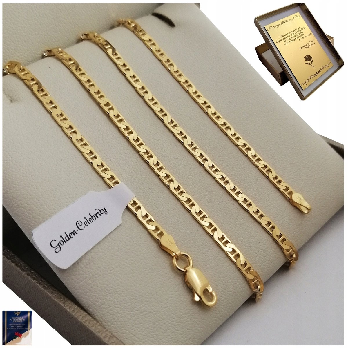 Męski Złoty Łańcuszek Gucci 3 Mm Srebro 925 Grawer