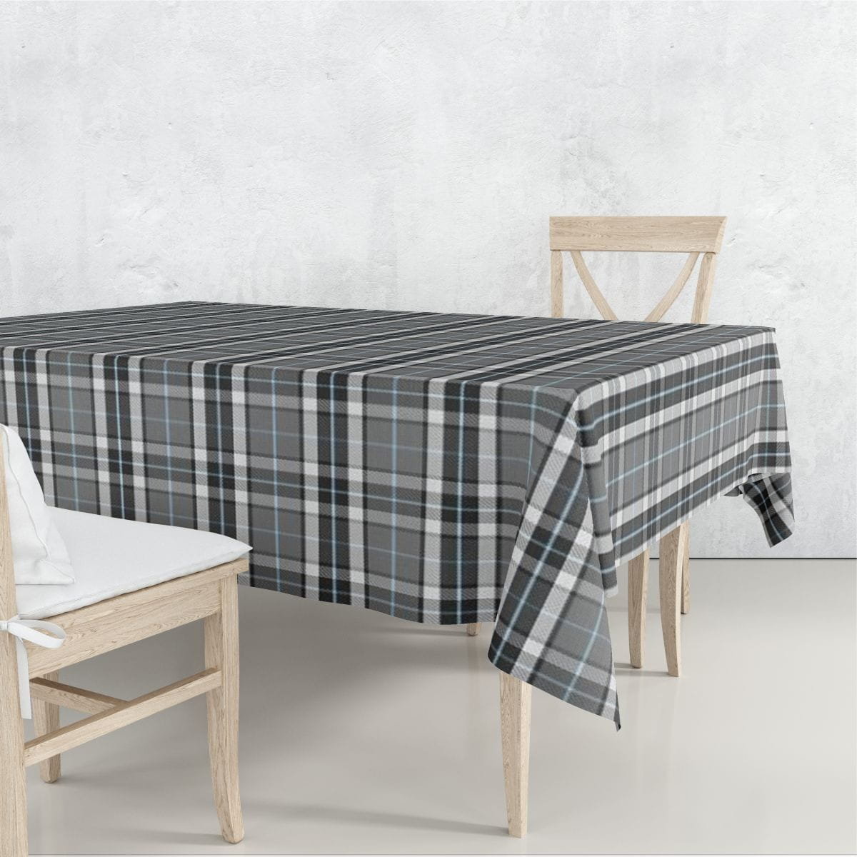 Obrus CLASSIC wzór CL06 | szara krata z niebieskimi pasami 110 x 160 cm