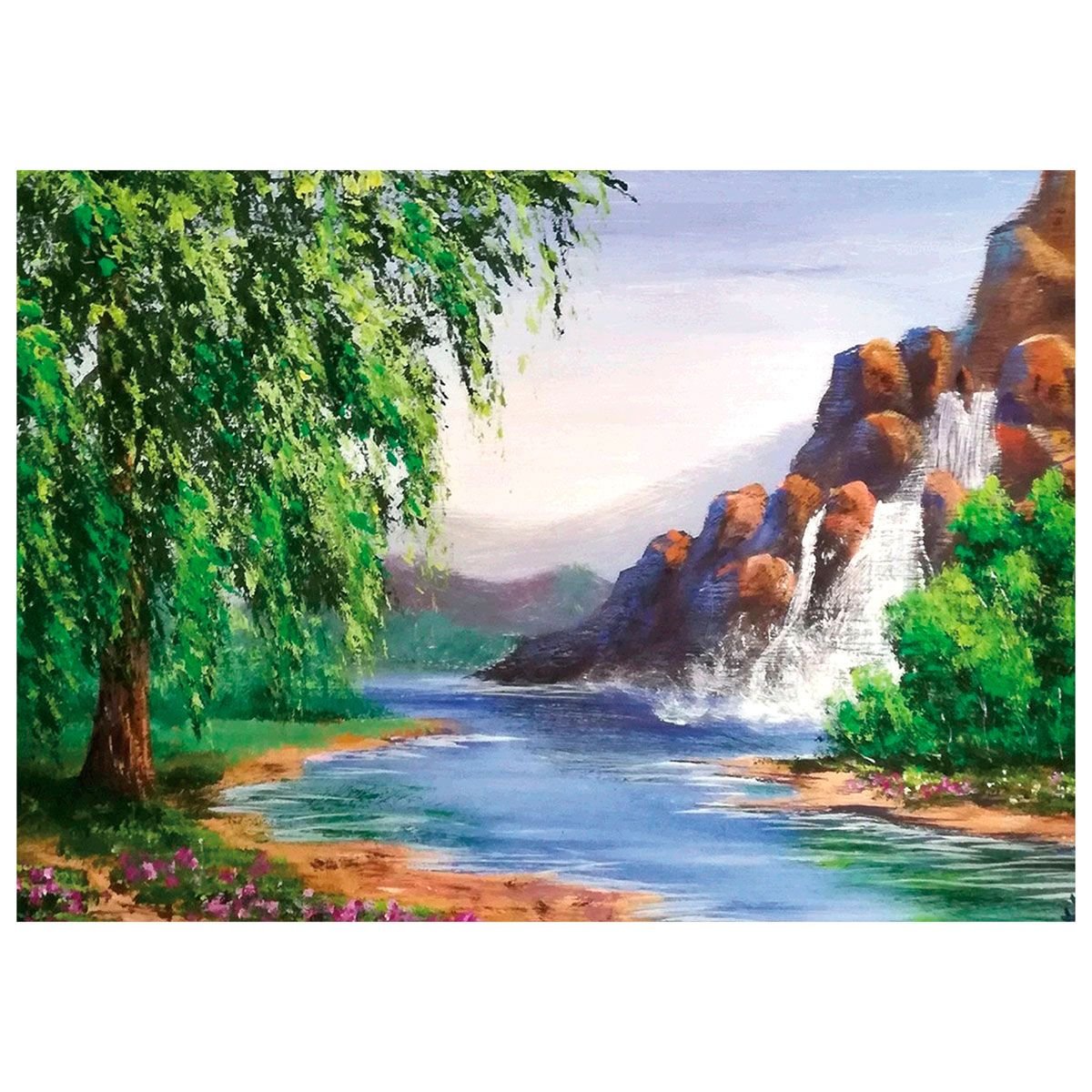 Mozaika diamentowa, haft 30x40 Wodospad Flamingo line