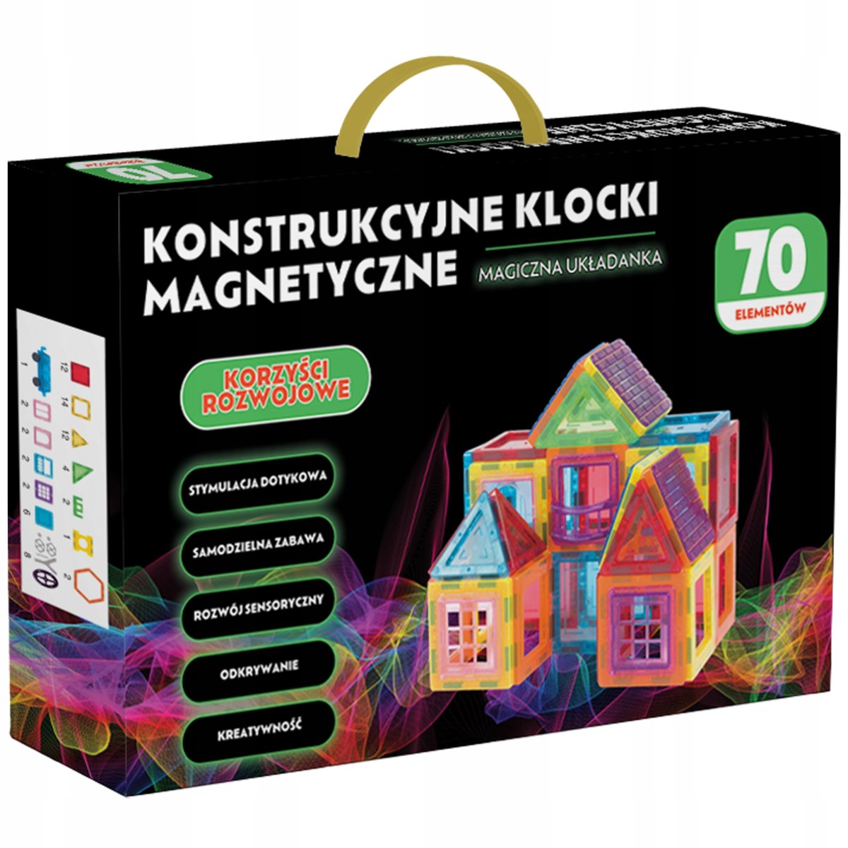 Klocki Magnetyczne Konstrukcyjne Edukacyjne 3D Duże Kafelki Układanka 70 el