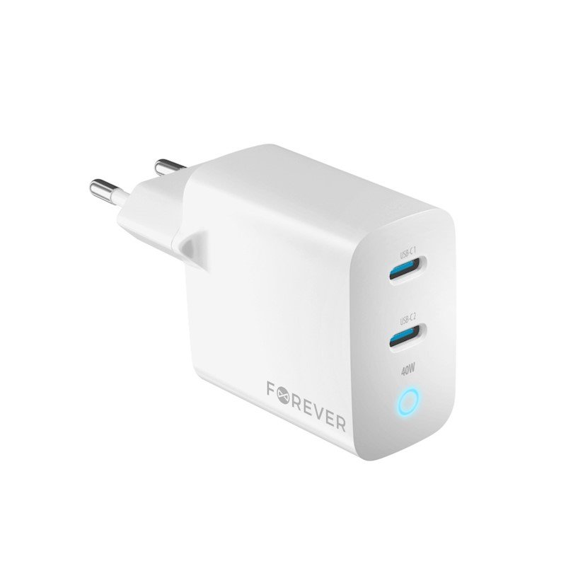 Forever Ładowarka sieciowa GaN PD QC TC-06-40CC 2x USB-C 40W biała