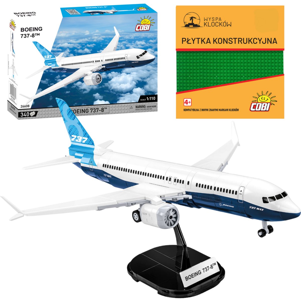 KLOCKI COBI 26608 Samolot Boeing 737-8 340 El. + PŁYTKA