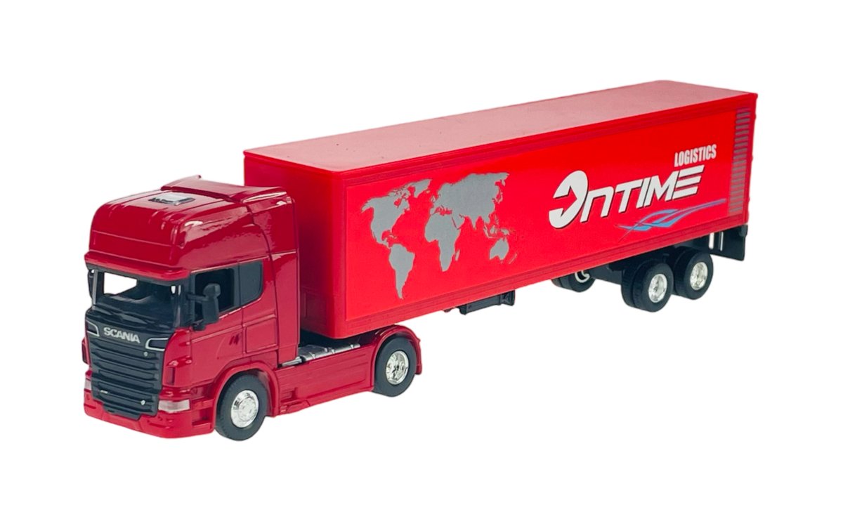 WELLY SCANIA V8 R730 CZERWONA NACZEPA 1:64 68022