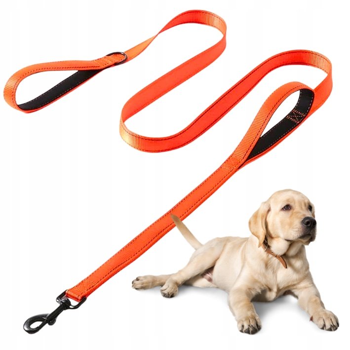 SMYCZ dla psa DOUBLE HANDLE treningowa odblask RICO 1,8m MOCNA ORANGE 2,5