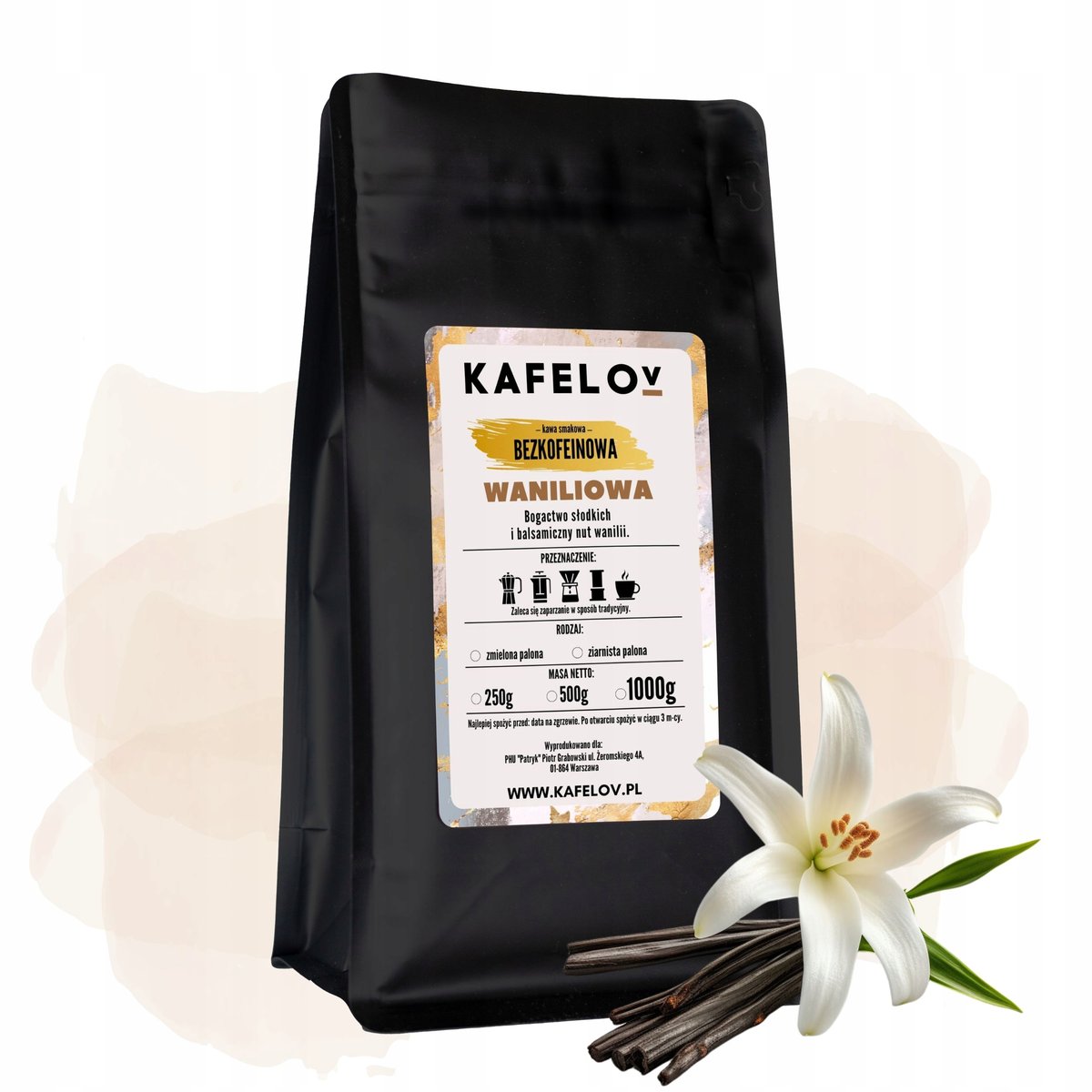 Kawa Waniliowa 1 kg bezkofeinowa ziarnista arabika