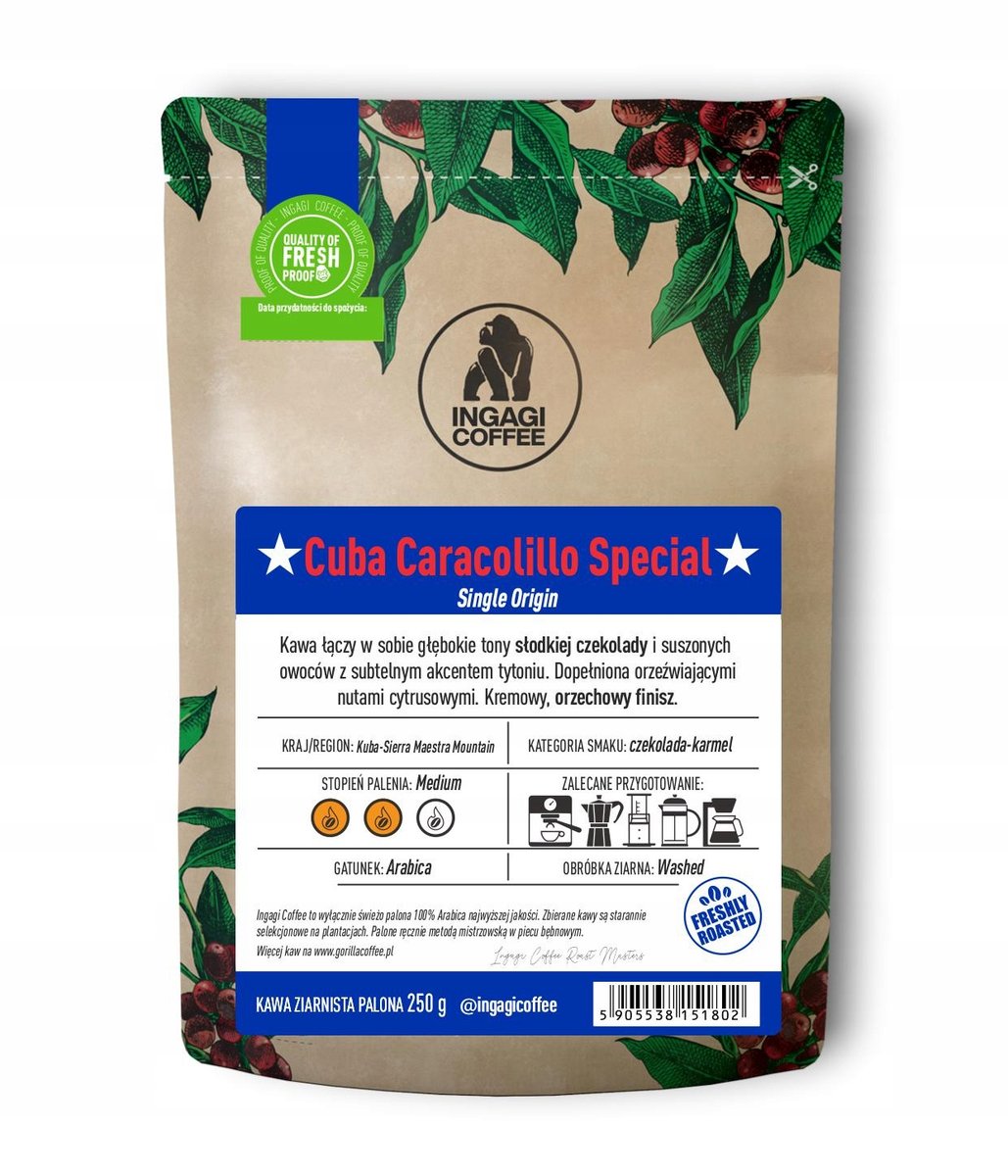 Kawa ziarnista Kuba 1 kg Caracolillo Special świeżo palona arabika