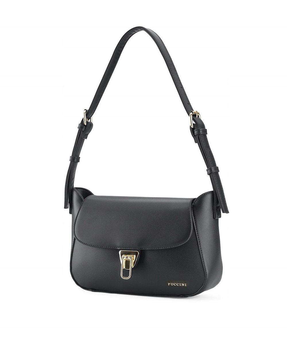 Torebka Damska Bagietka Na Ramię Na Pasku PUCCINI Czarna BK2241216M-1