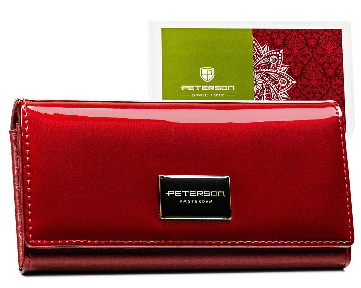 Duży czerwony portfel damski skórzany lakierowany RFID PETERSON