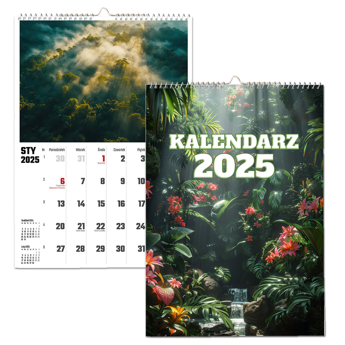KALENDARZ ŚCIENNY 2025 A4 LAS DESZCZOWY TERMINARZ PREZENT UPOMINEK URODZINY