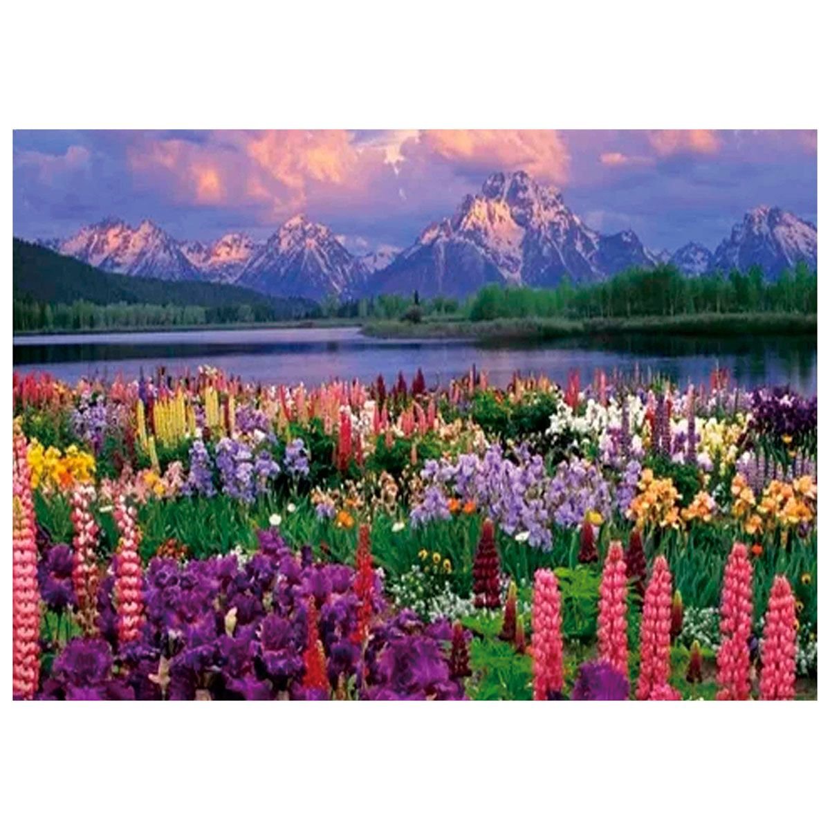 Mozaika diamentowa, haft 30x40 Pejzaż góry, rzeka i kwiecista łąka Flamingo line