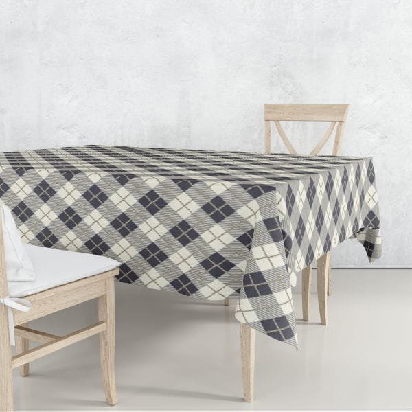 Obrus CLASSIC wzór CL05 | granatowa krata karo na kremowym tle 150 x 150 cm