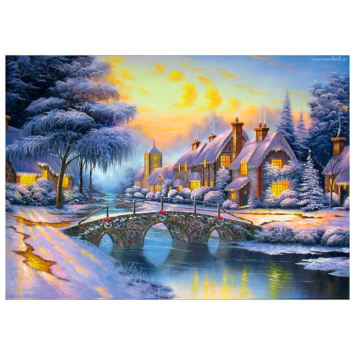 Mozaika diamentowa, haft 30x40 Zima - domek i most Flamingo line