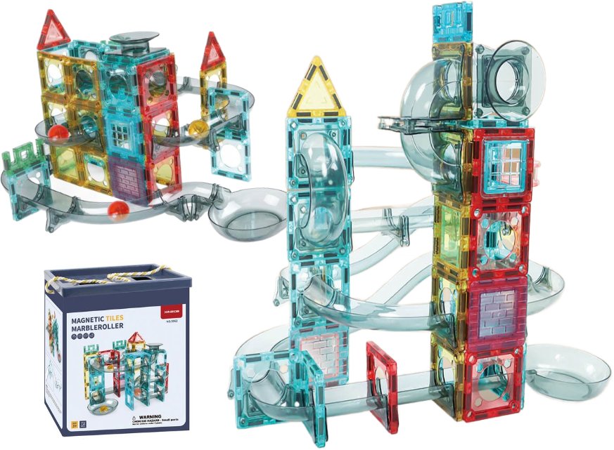 Klocki magnetyczne konstrukcyjne Tor Kulkowy 72el zjeżdzalnia magnesy