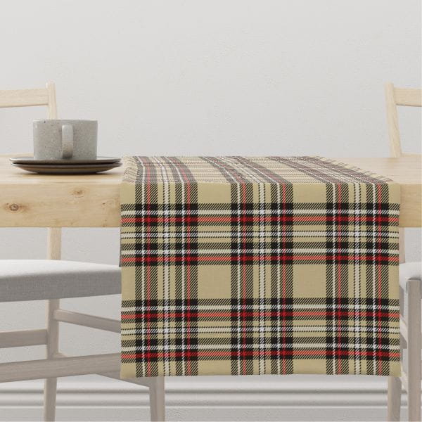 Bieżnik CLASSIC wzór CL02 beżowa krata z czerwonym 40 x 140 cm
