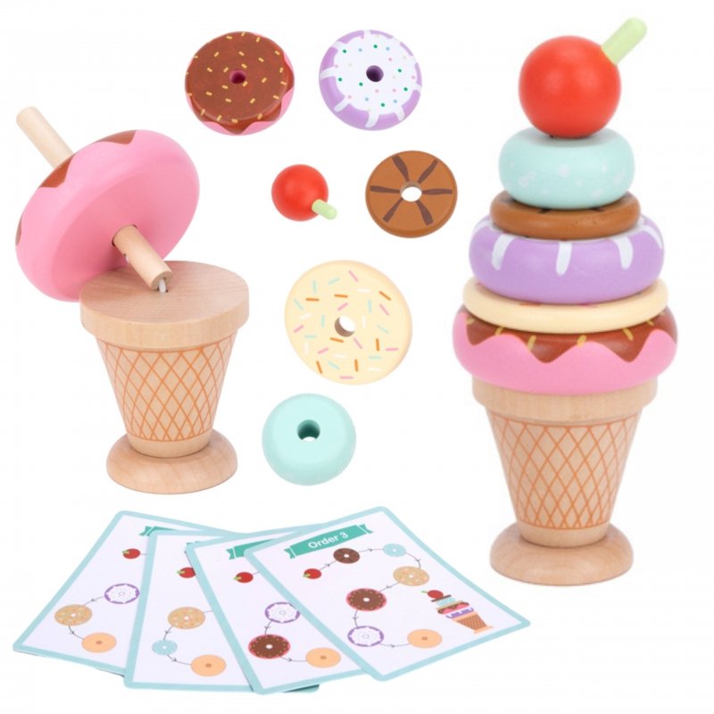 WOOPIE GREEN Drewniane Lody Układanka Montessori Cukiernia 12 el.