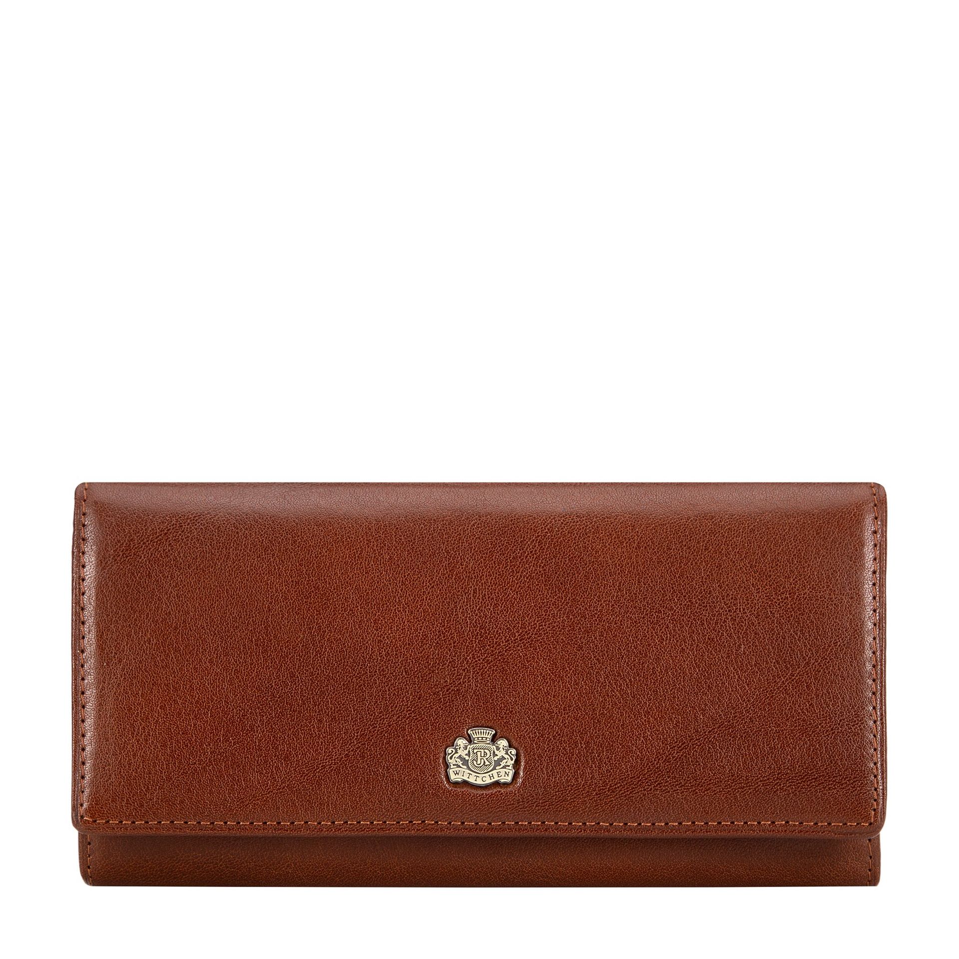 Damski portfel skórzany z herbem duży jasny brąz