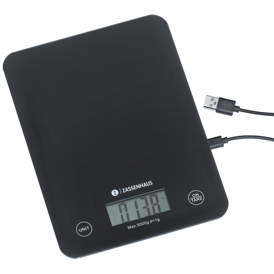 Elektroniczna waga kuchenna, ładowana przez usb, 21,5 x 16 cm, czarna ZS-073553